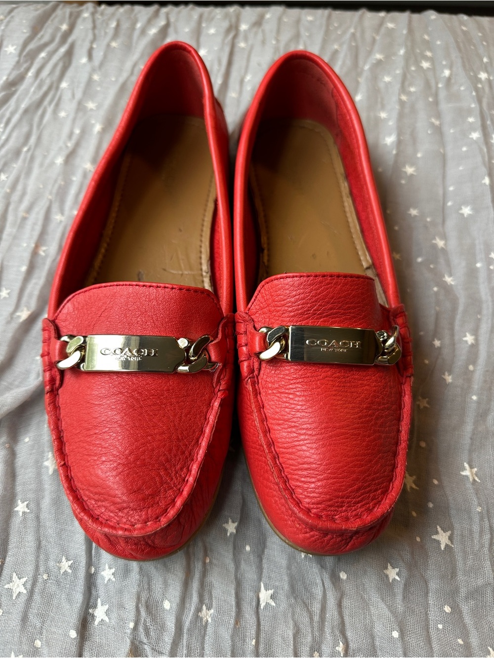 Coach Coral Pebbled Leather Slip-On Loafers with Gold Plaque